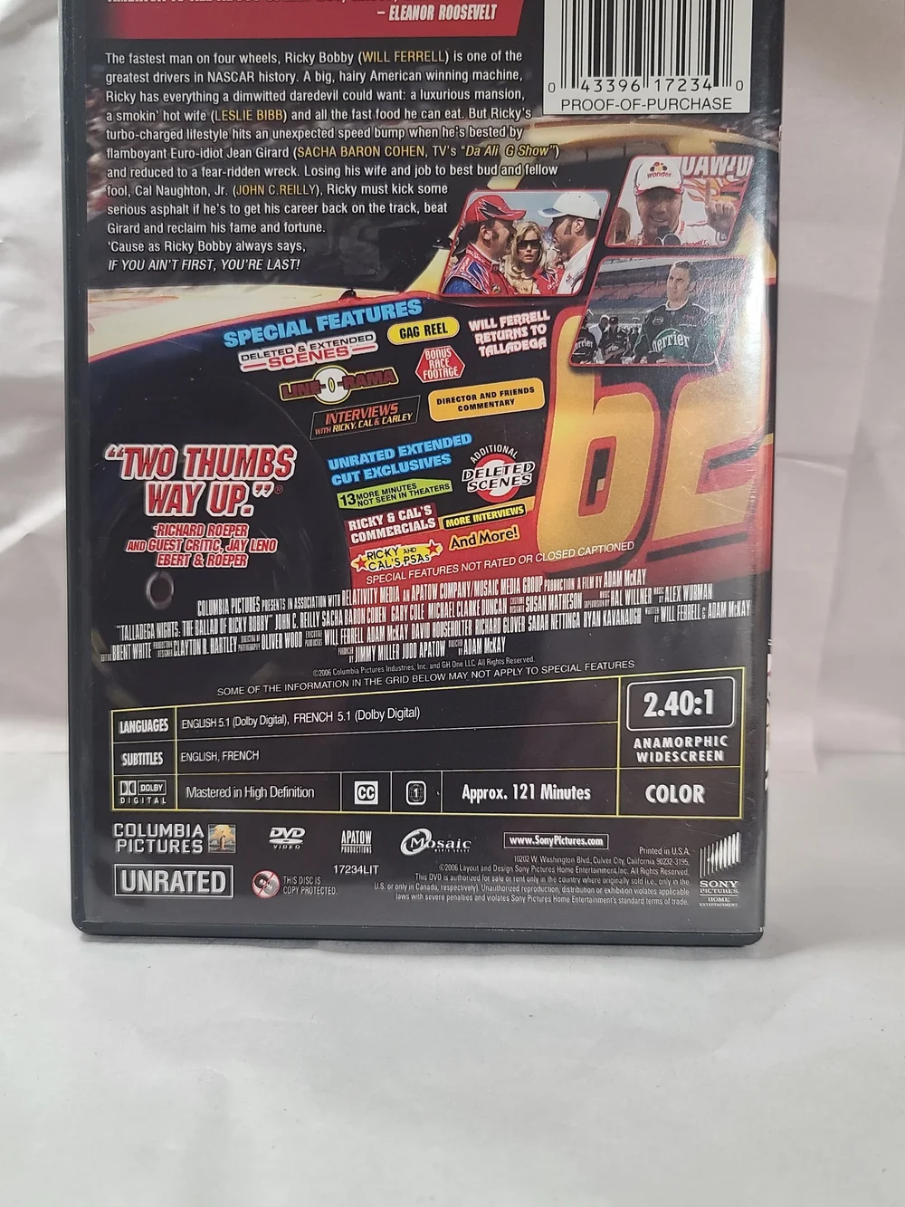 Talladega Nights Unrated Uncut DVD Movie Will Ferrell Tested